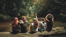 Tourists at the Waterfalls in the Northern of Thailand